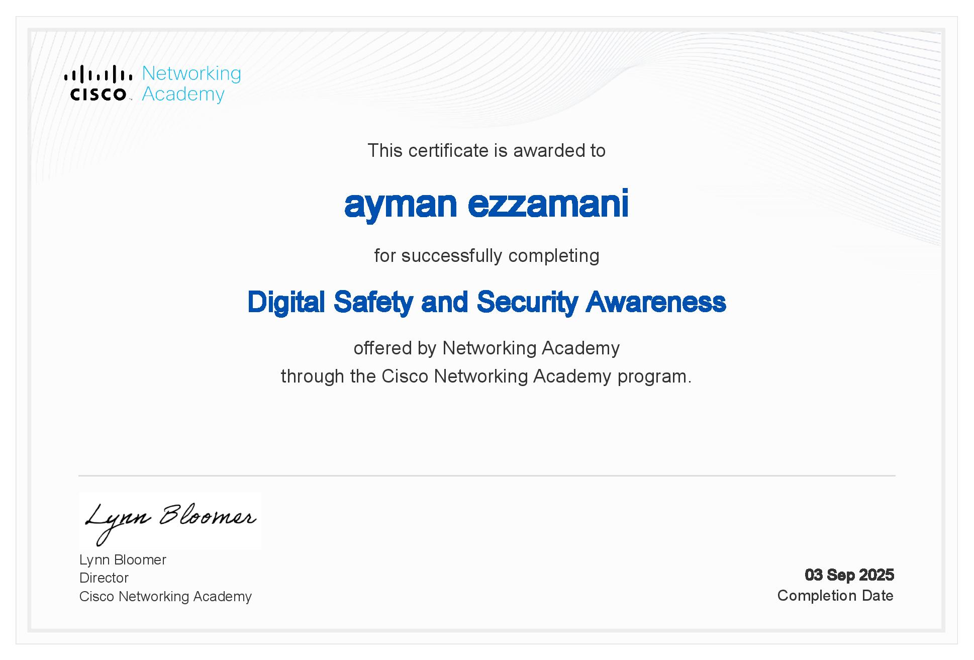 Aperçu du certificat Cisco – Sensibilisation à la sécurité numérique